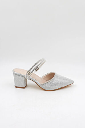 Park Moda Arkası Açık Taş Detaylı Kadın Ayakkabı PM309 Gümüş Sim