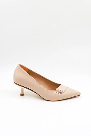 Park Moda Kısa Topuklu Şık Kadın Ayakkabı PM207 Bej Cilt