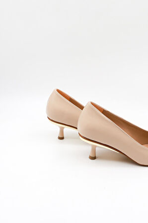 Park Moda Kısa Topuklu Şık Kadın Ayakkabı PM207 Bej Cilt