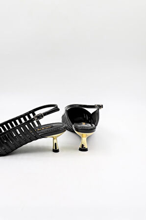 Kriste Bell Kısa Topuk Zımba Detay Stiletto KB5031 Siyah Rugan