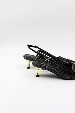 Kriste Bell Kısa Topuk Zımba Detay Stiletto KB5031 Siyah Rugan