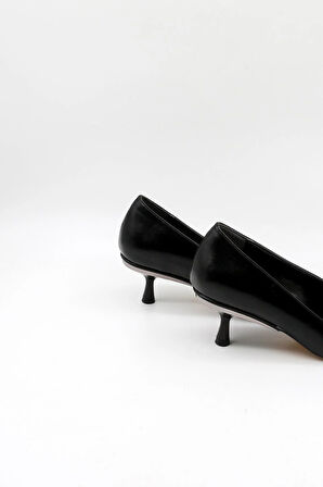 Park Moda Kısa Topuklu Şık Kadın Ayakkabı PM207 Siyah Cilt