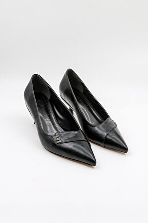 Park Moda Kısa Topuklu Şık Kadın Ayakkabı PM207 Siyah Cilt