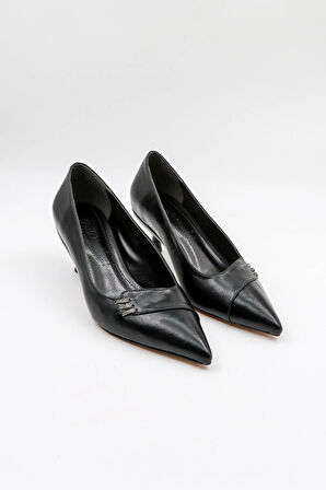 Park Moda Kısa Topuklu Şık Kadın Ayakkabı PM207 Siyah Cilt