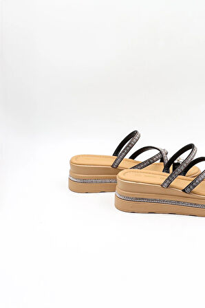 Kriste Bell İthal Kadın Taşlı Parmak Arası Terlik KB0064 Siyah