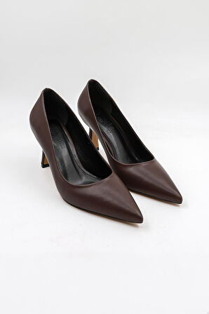 Park Moda Taşlı Topuklu Aksesuar Detaylı  Abiye Kadın Ayakkabı PM537 Kahve Cilt