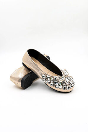 Kriste Bell İthal Kadın Taşlı Şık Babet KB2000-000 Gold