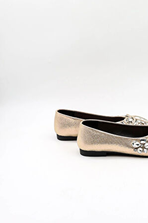 Kriste Bell İthal Kadın Taşlı Şık Babet KB2000-000 Gold