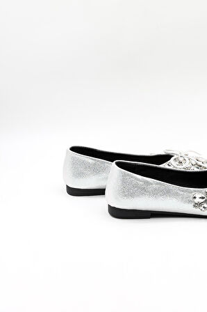 Kriste Bell İthal Kadın Taşlı Şık Babet KB2000-000 Gümüş