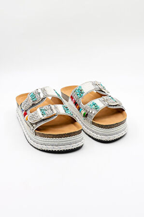 Kriste Bell İthal Kadın Taşlı Terlik KB0000-000 Beyaz