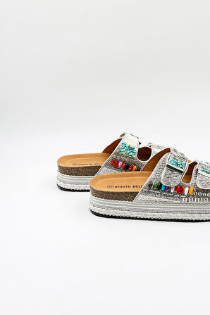 Kriste Bell İthal Kadın Taşlı Terlik KB0000-000 Beyaz