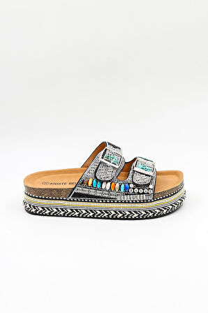 Kriste Bell İthal Kadın Taşlı Terlik KB0000-000 Siyah