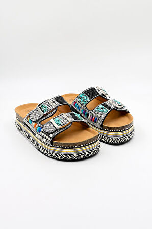 Kriste Bell İthal Kadın Taşlı Terlik KB0000-000 Siyah