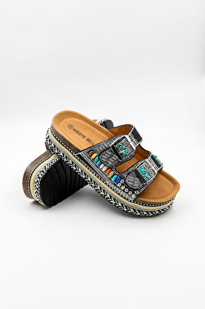 Kriste Bell İthal Kadın Taşlı Terlik KB0000-000 Siyah