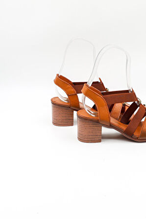 Venüs Kadın Hakiki Deri Günlük Topuklu Sandalet VN57227 Taba