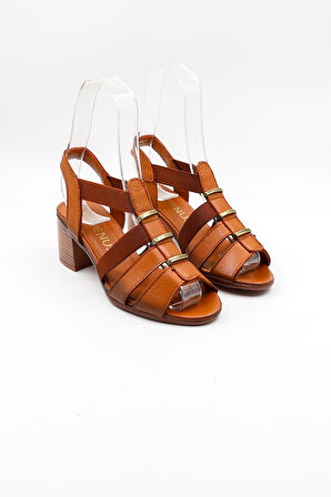 Venüs Kadın Hakiki Deri Günlük Topuklu Sandalet VN57227 Taba