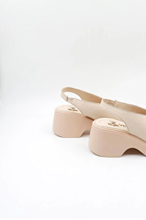 Venüs Kadın Hakiki Deri Günlük Topuklu Sandalet VN13114 Bej