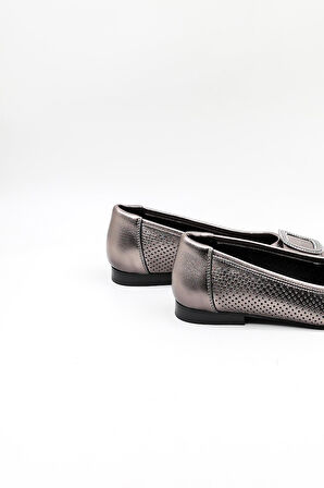 Venüs Kadın Hakiki Deri Günlük Şık Babet VN11103 Platin