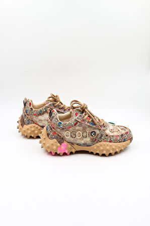 Guja İthal Taşlı İşlemeli Kadın Spor Ayakkabı GJ338 Bej