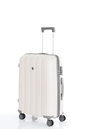 Mçs V305 Ultra Hafif Plastik Materyal Polipropilen Kabin Boy Valiz -Kemik Gri