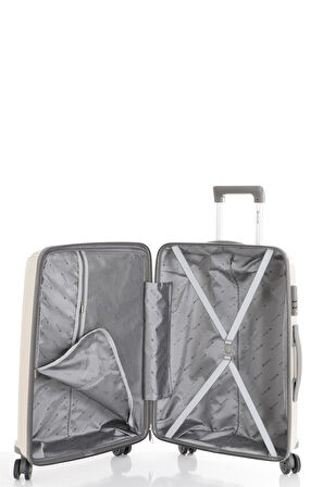 Mçs V305 Ultra Hafif Plastik Materyal Polipropilen Kabin Boy Valiz -Kemik Gri