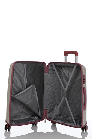 Mçs V305 Ultra Hafif Plastik Materyal Polipropilen Kabin Boy Valiz - Kemik Koyu Pudra