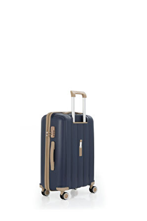 Mçs V305 Ultra Hafif Plastik Materyal Polipropilen Kabin Boy Valiz - Lacivert Şampanya
