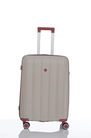 Mçs V305 Ultra Hafif Plastik Materyal Polipropilen Orta Boy Valiz - Kemik Koyu Pudra