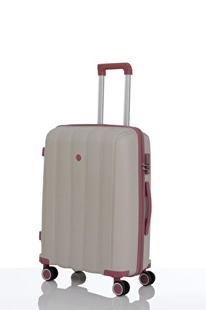 Mçs V305 Ultra Hafif Plastik Materyal Polipropilen Orta Boy Valiz - Kemik Koyu Pudra