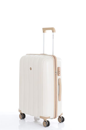 Mçs V305 Ultra Hafif Plastik Materyal Polipropilen Orta Boy Valiz - Kemik Şampanya