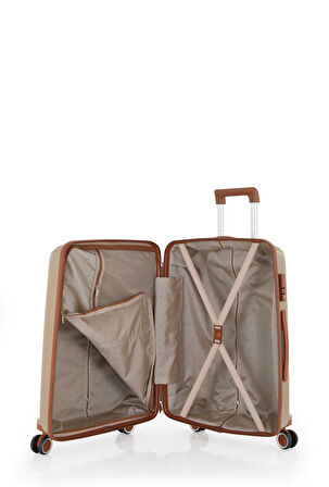 Mçs V305 Ultra Hafif Plastik Materyal Polipropilen Büyük Boy Valiz - Şampanya Kahve