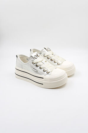 Kriste Bell Kurdele Bağcıklı Taş Detaylı Kadın Spor Ayakkabı K25 0524 - Beyaz