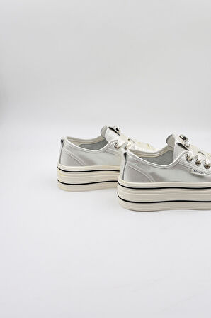 Kriste Bell Kurdele Bağcıklı Taş Detaylı Kadın Spor Ayakkabı K25 0524 - Beyaz