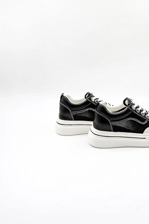 Kriste Bell Bağcıklı Taş Detaylı Yüksel Taban Kadın Spor Ayakkabı K25 0002 - Siyah