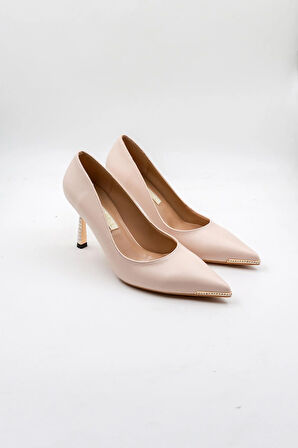 Kriste Bell Topuk Detayı Burun Kısmı Taşlı Stiletto KB5008 - Bej Cilt