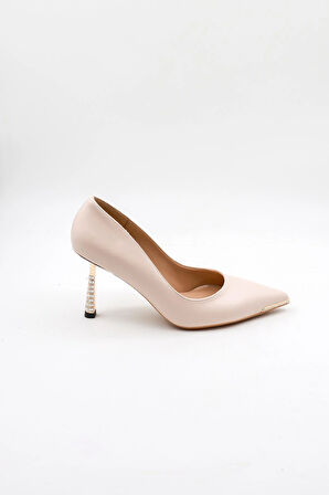 Kriste Bell Topuk Detayı Burun Kısmı Taşlı Stiletto KB5008 - Bej Cilt