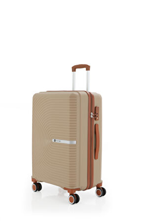 Mçs V374 Ultra Hafif Plastik Materyal Polipropilen Orta Boy Valiz - Şampanya Kahve