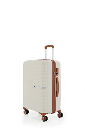 Mçs V374 Ultra Hafif Plastik Materyal Polipropilen Büyük Boy Valiz - Kemik Kahve