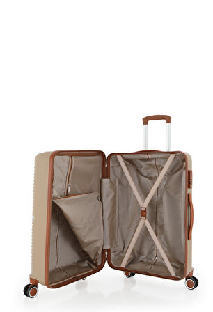 Mçs V374 Ultra Hafif Plastik Materyal Polipropilen Büyük Boy Valiz - Şampanya Kahve