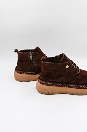 KristeBell İthal Özel Seri Naturel Deri Kadın Günlük Bot KB05255 - Suet Kahve - 36