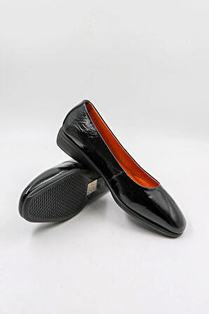 KristeBell İthal Özel Rugan Deri Babet KB42220 - Kırışık Siyah - 36