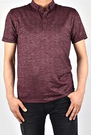 1370 YAKA DÜĞMELİ DESENLİ TİŞÖRT/BORDO/L