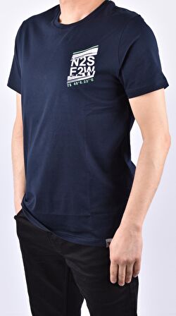 KML-4880 BİSİKLET YAKA BASKILI TİŞÖRT/LACİVERT/M