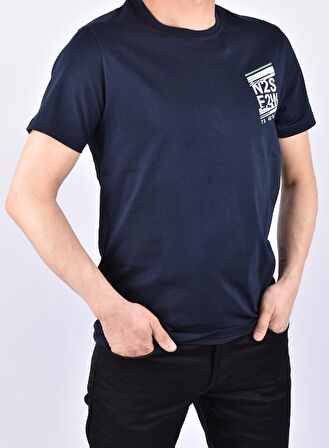 KML-4880 BİSİKLET YAKA BASKILI TİŞÖRT/LACİVERT/M