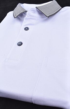 RYM-6275 POLO YAKA CEPLİ TİŞÖRT/BEYAZ-ANTRASİT/5XL