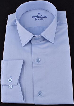 VR23-MİKRO SATEN SLİMFİT UZUN KOL GÖMLEK/MAVİ/XL