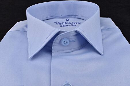 VR23-MİKRO SATEN SLİMFİT UZUN KOL GÖMLEK/MAVİ/XL