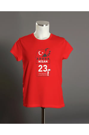 23 Nisan Bayram Takvimi Atatürk T-shirt , Çocuk Bayramı Baskılı Çocuk Kısa Kollu Kırmızı T-shirt