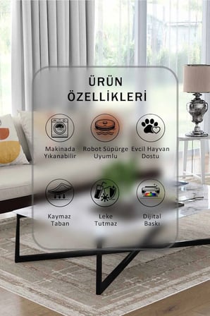 Yıkanabilir Kaymaz Taban Dijital Baskılı Halı ve Yolluk – Leke Tutmaz Salon & Mutfak Halısı