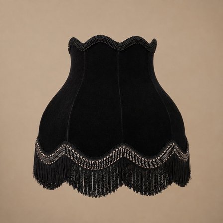 Siyah Kadife Kaplı El Yapımı Abajur Şapkası 30x27cm